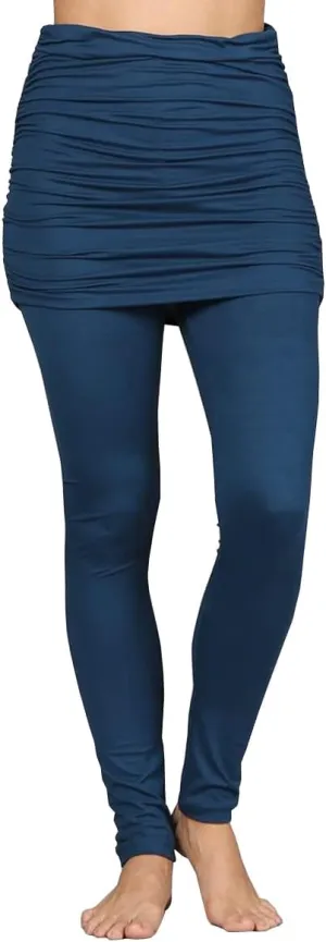 HEYHUN Womens Athleisure Ultra Soft Knit Foldover Ruched Skirted Yoga Leggings S-XL
