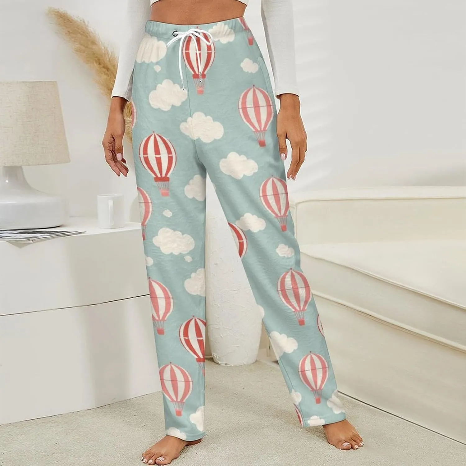 Hot Air Balloon Balloonist Womens Flannel Pajama Pants Soft Plush Lounge Bottoms Comfy Pjs Sleepwear Pant