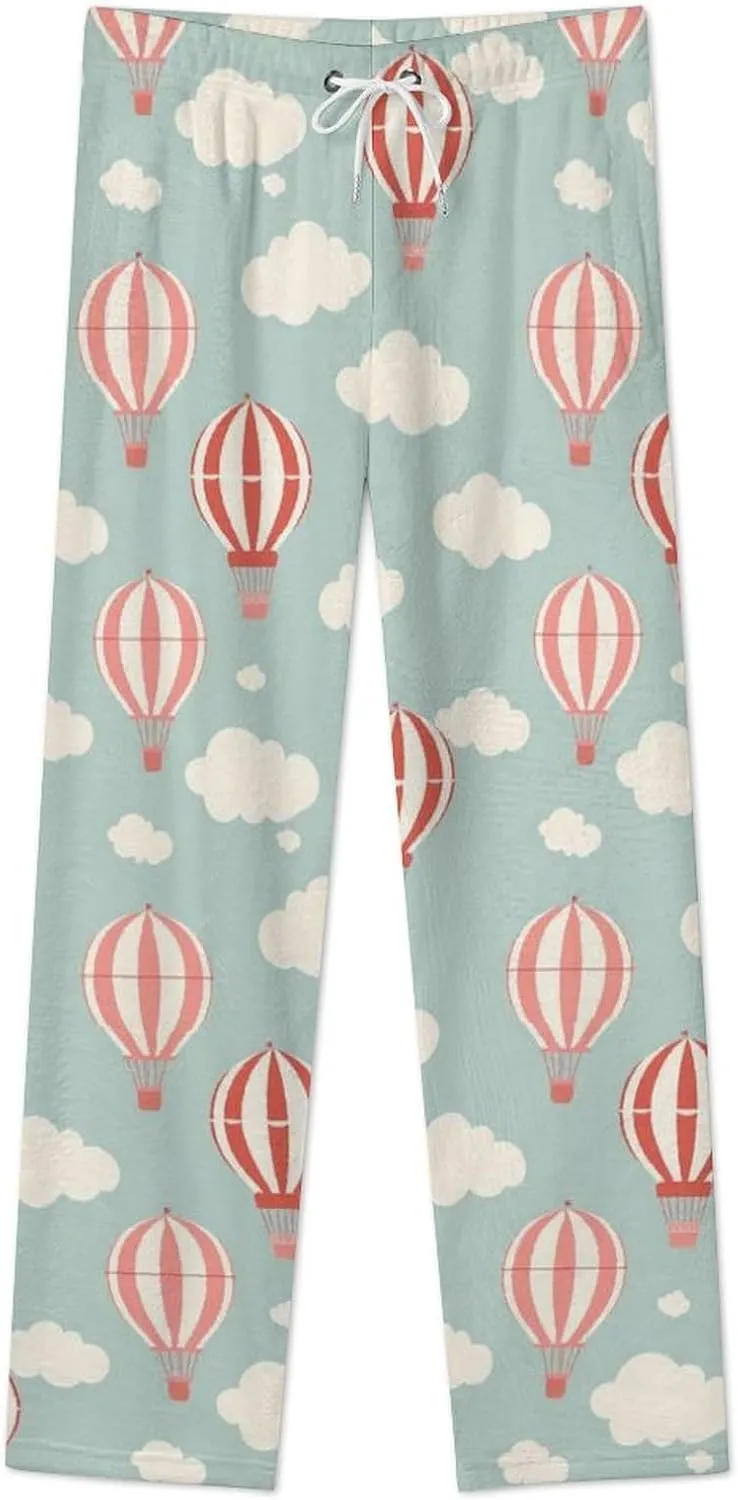 Hot Air Balloon Balloonist Womens Flannel Pajama Pants Soft Plush Lounge Bottoms Comfy Pjs Sleepwear Pant