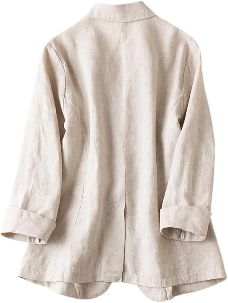 IDEALSANXUN Womens Linen Blazer Notch Lapel One Button Suit Coat Jackets