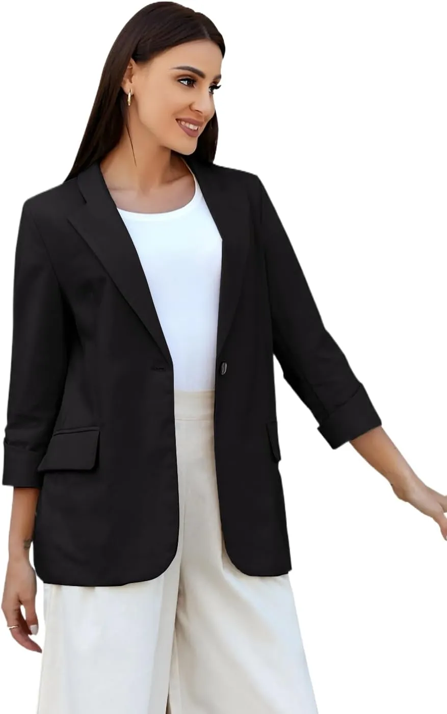 IDEALSANXUN Womens Linen Blazer Notch Lapel One Button Suit Coat Jackets