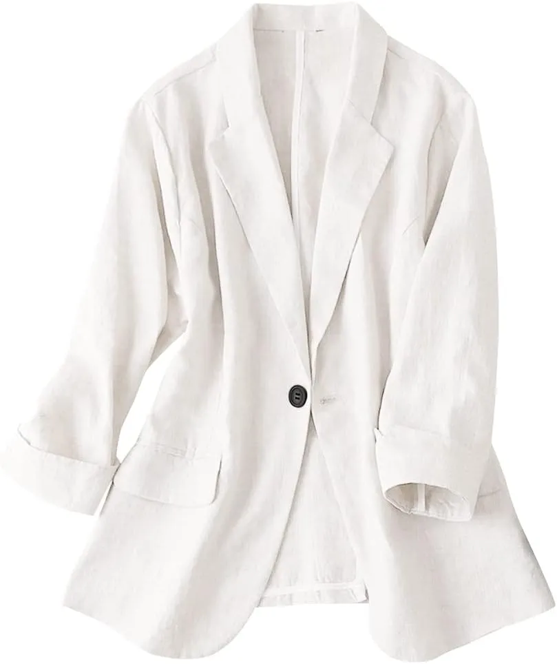 IDEALSANXUN Womens Linen Blazer Notch Lapel One Button Suit Coat Jackets