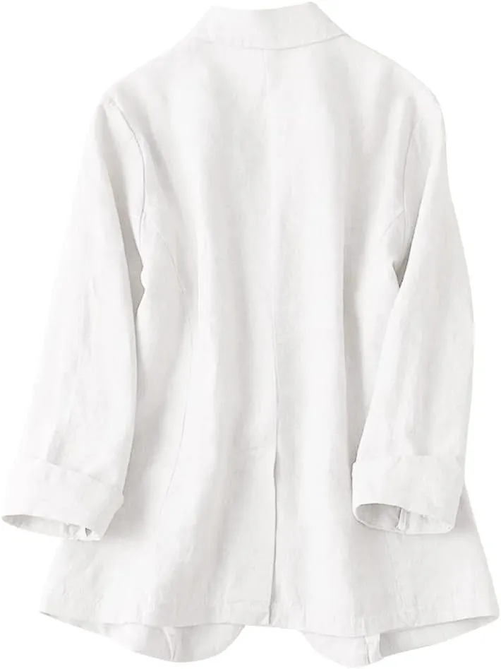 IDEALSANXUN Womens Linen Blazer Notch Lapel One Button Suit Coat Jackets