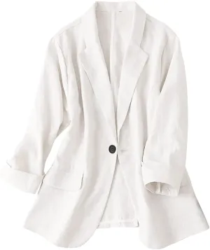 IDEALSANXUN Womens Linen Blazer Notch Lapel One Button Suit Coat Jackets