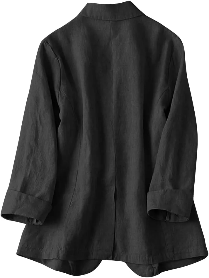 IDEALSANXUN Womens Linen Blazer Notch Lapel One Button Suit Coat Jackets