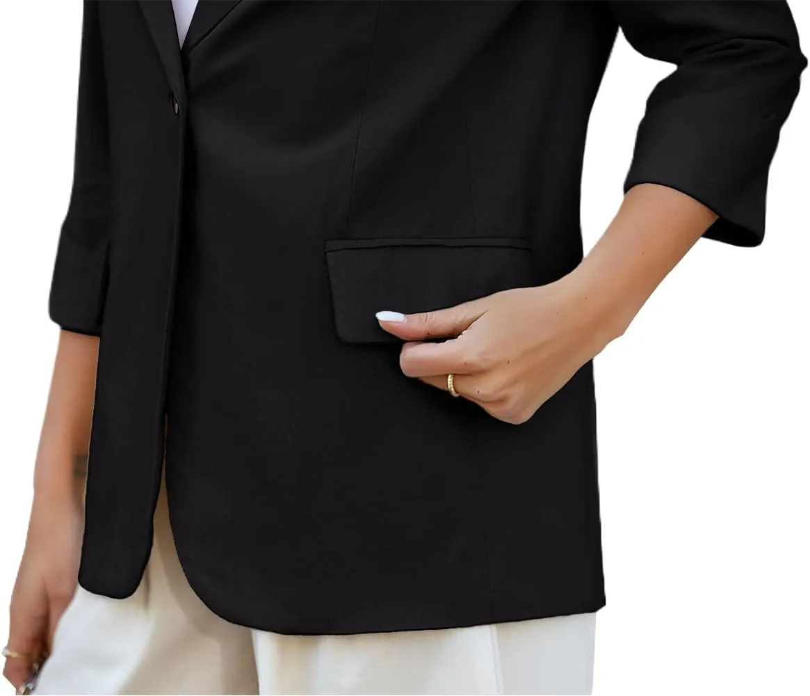 IDEALSANXUN Womens Linen Blazer Notch Lapel One Button Suit Coat Jackets
