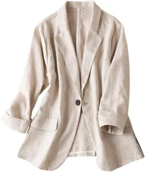 IDEALSANXUN Womens Linen Blazer Notch Lapel One Button Suit Coat Jackets
