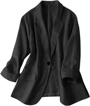 IDEALSANXUN Womens Linen Blazer Notch Lapel One Button Suit Coat Jackets
