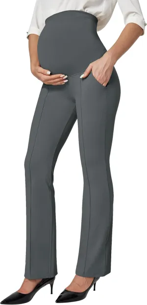 IUGA Soft Maternity Pants Over The Belly with Pockets Stretchy Maternity Clothes for Work Pregnancy Flare Maternity Leggings