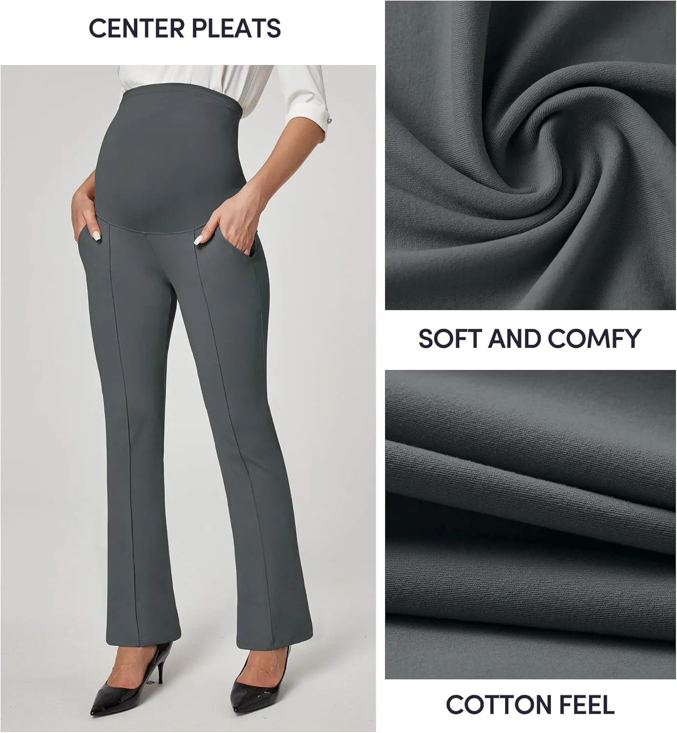 IUGA Soft Maternity Pants Over The Belly with Pockets Stretchy Maternity Clothes for Work Pregnancy Flare Maternity Leggings