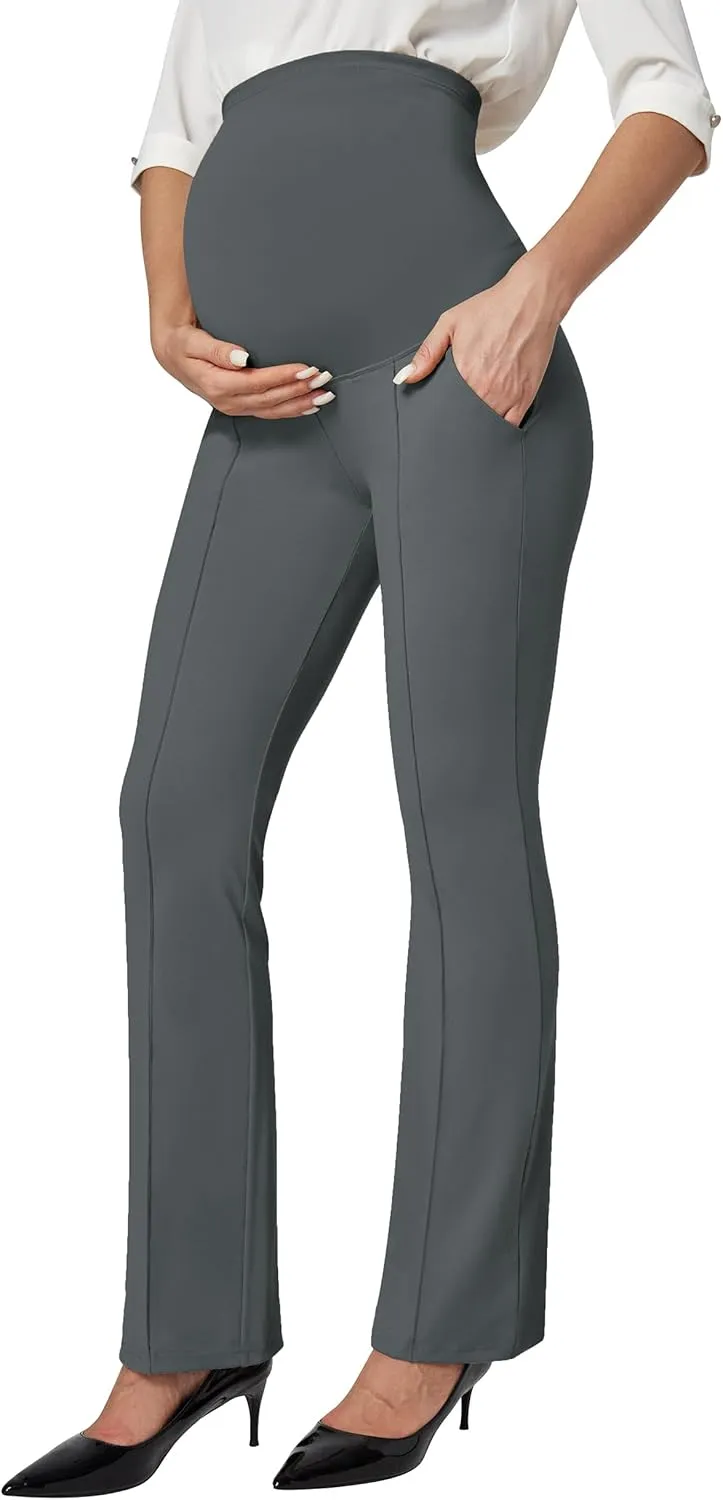 IUGA Soft Maternity Pants Over The Belly with Pockets Stretchy Maternity Clothes for Work Pregnancy Flare Maternity Leggings
