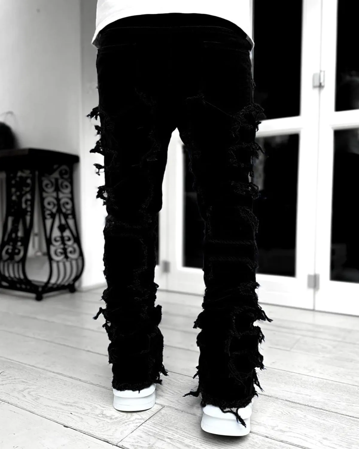 Jeans for Men Stretch Fit Skinny Stacked Ripped Destroyed Jeans Slim Fit Patch Y2K Denim Pants Slim Fit Trousers Streetwear