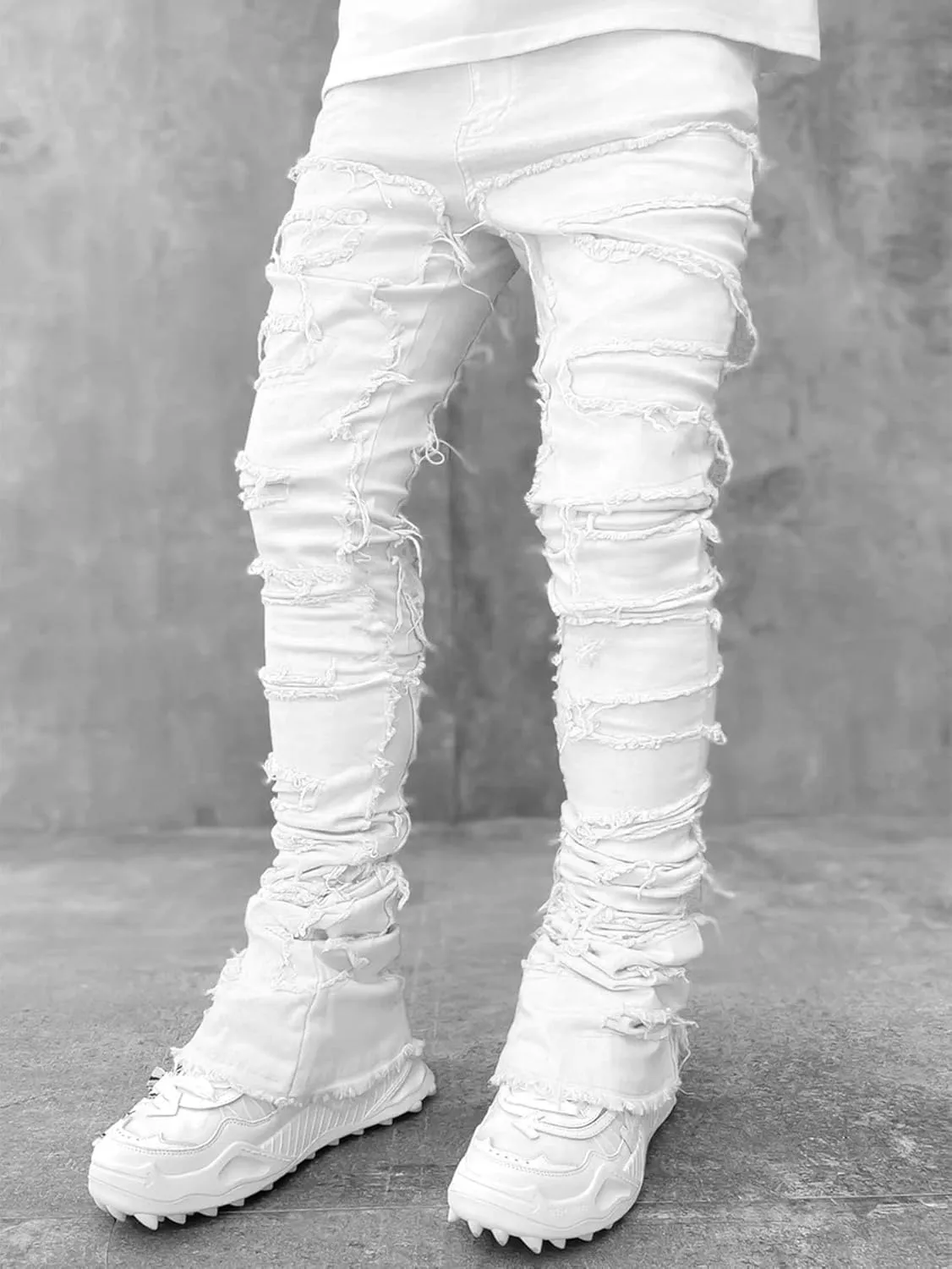 Jeans for Men Stretch Fit Skinny Stacked Ripped Destroyed Jeans Slim Fit Patch Y2K Denim Pants Slim Fit Trousers Streetwear