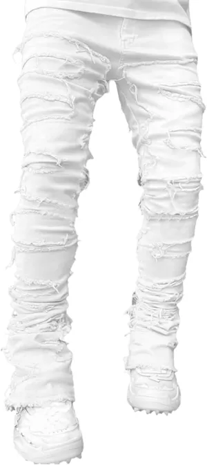 Jeans for Men Stretch Fit Skinny Stacked Ripped Destroyed Jeans Slim Fit Patch Y2K Denim Pants Slim Fit Trousers Streetwear