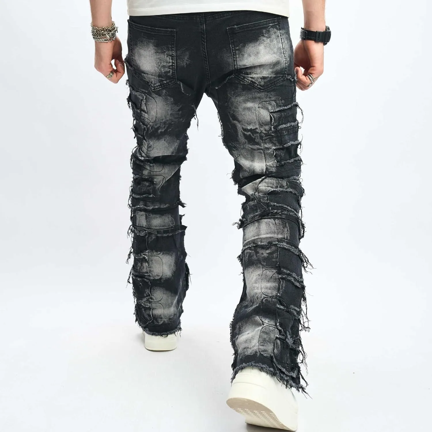 Jeans for Men Stretch Fit Skinny Stacked Ripped Destroyed Jeans Slim Fit Patch Y2K Denim Pants Slim Fit Trousers Streetwear