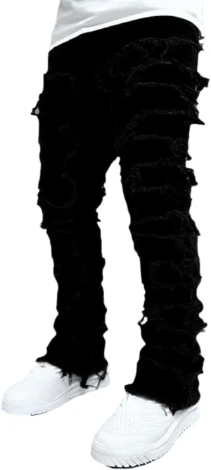 Jeans for Men Stretch Fit Skinny Stacked Ripped Destroyed Jeans Slim Fit Patch Y2K Denim Pants Slim Fit Trousers Streetwear