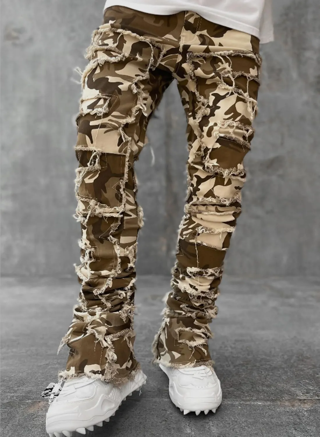 Jeans for Men Stretch Fit Skinny Stacked Ripped Destroyed Jeans Slim Fit Patch Y2K Denim Pants Slim Fit Trousers Streetwear