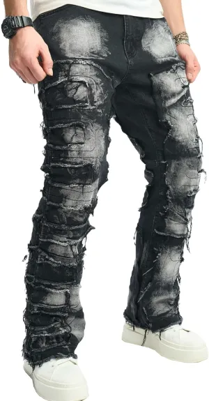 Jeans for Men Stretch Fit Skinny Stacked Ripped Destroyed Jeans Slim Fit Patch Y2K Denim Pants Slim Fit Trousers Streetwear