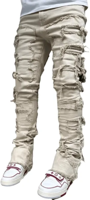 Jeans for Men Stretch Fit Skinny Stacked Ripped Destroyed Jeans Slim Fit Patch Y2K Denim Pants Slim Fit Trousers Streetwear