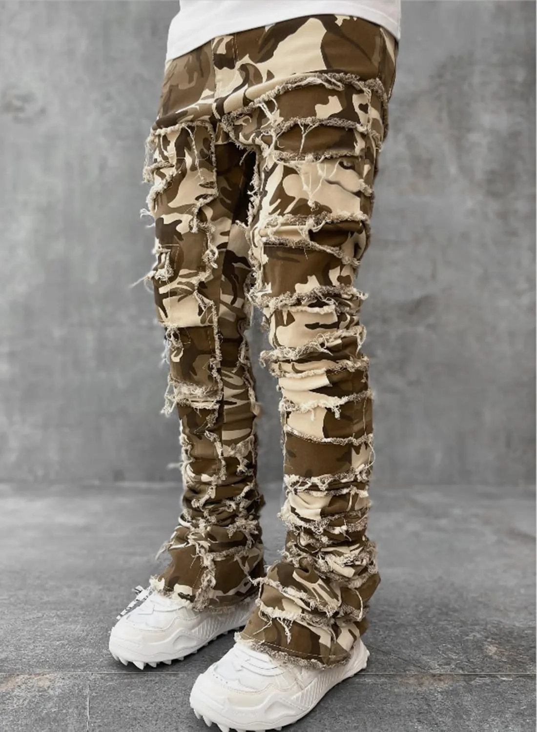 Jeans for Men Stretch Fit Skinny Stacked Ripped Destroyed Jeans Slim Fit Patch Y2K Denim Pants Slim Fit Trousers Streetwear
