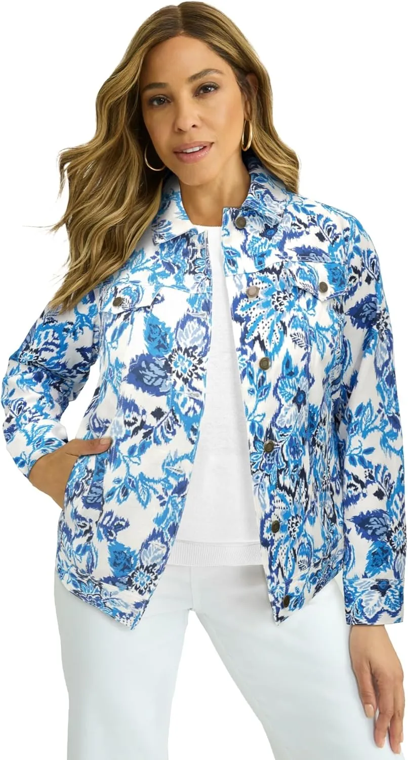 Jessica London Women's Plus Size Classic Cotton Button Down Denim Jean Jacket