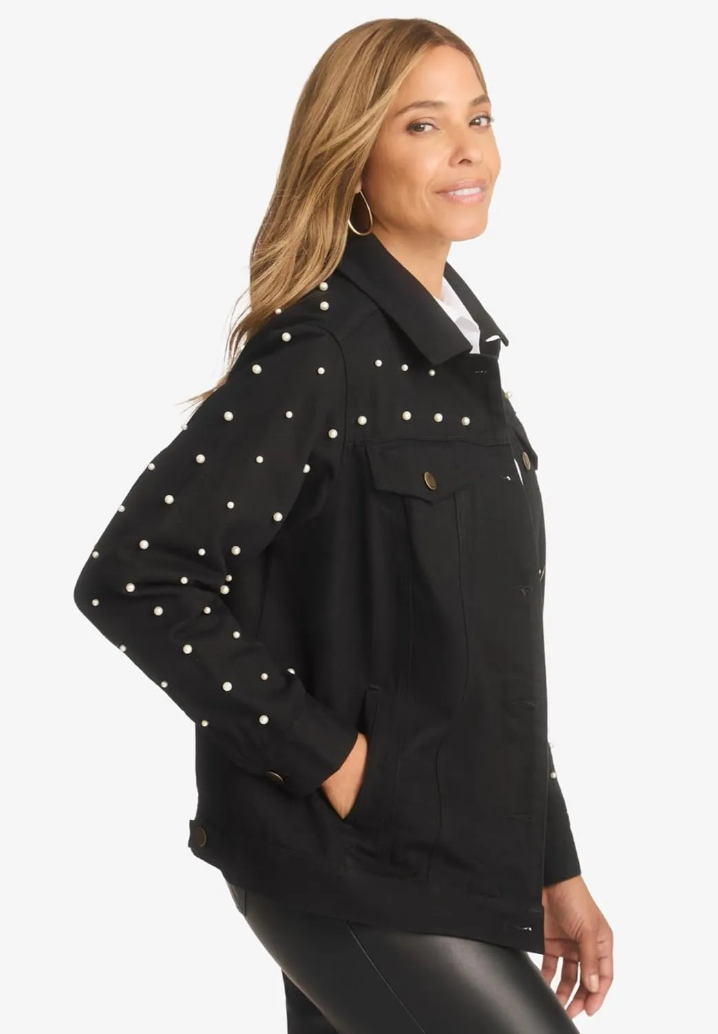 Jessica London Women's Plus Size Classic Cotton Button Down Denim Jean Jacket