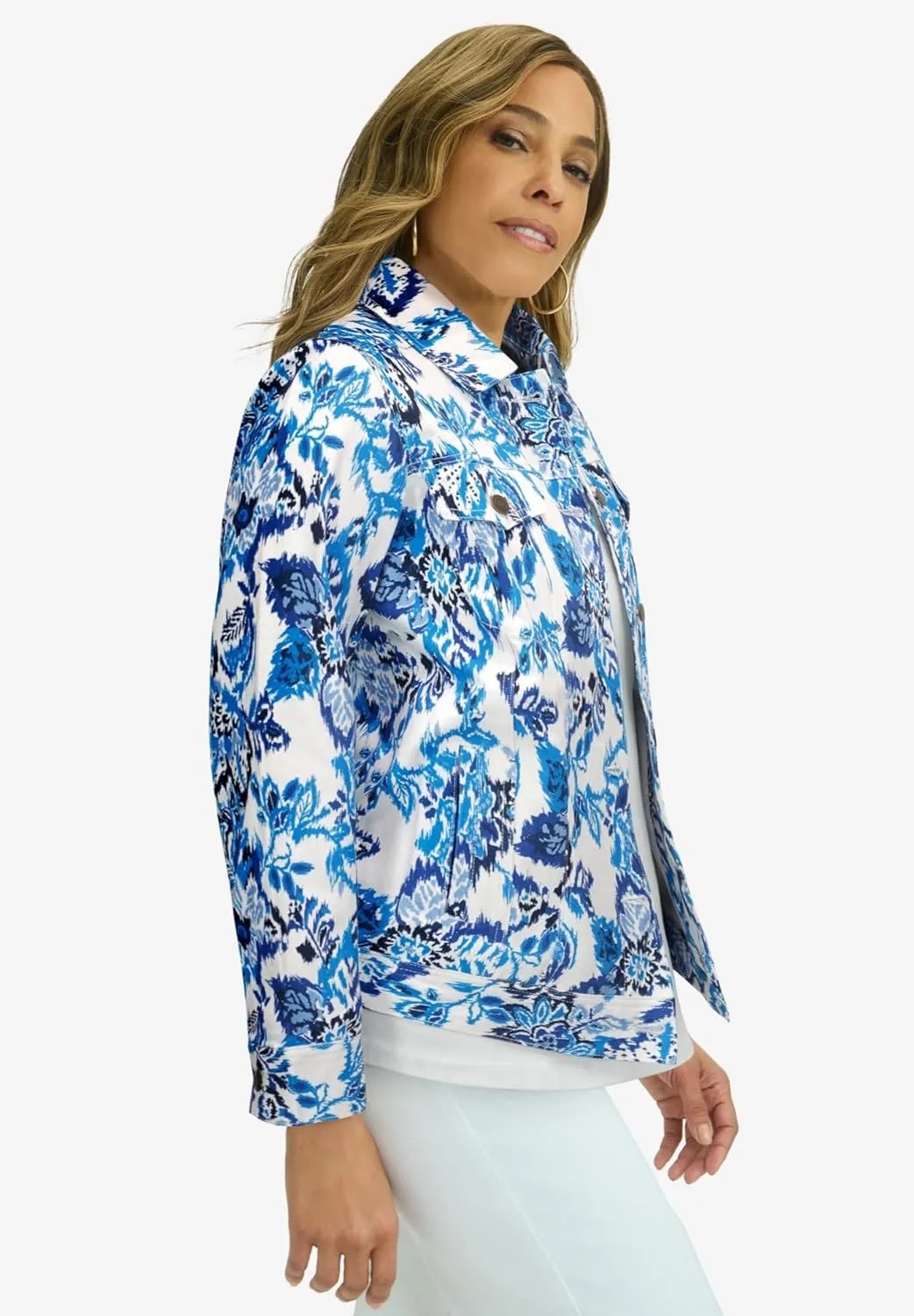Jessica London Women's Plus Size Classic Cotton Button Down Denim Jean Jacket