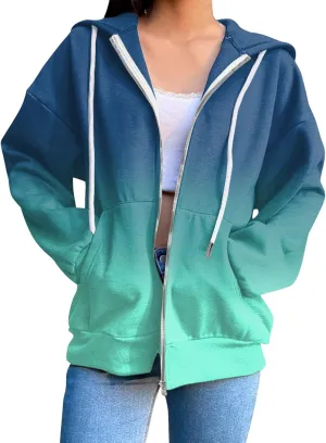JiXiang Womens Lightweight Hoodies Full Zip Up Oversized Sweatshirts with Pockets Long Sleeve Thin Casual Zip Up Jackets