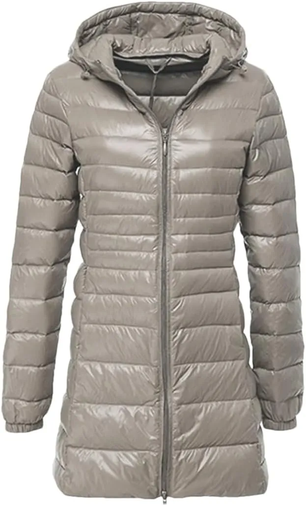 JNKIHAPOT Women's Down Jacket Winter White Duck Down Long Coats Outdoor Hiking Trekking Jackets