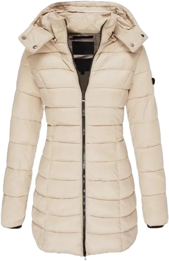 JNKIHAPOT Women's Winter Cotton Coat Medium-Length Slimming Smooths Your Silhouette Padded Jacket Warm Down Coat