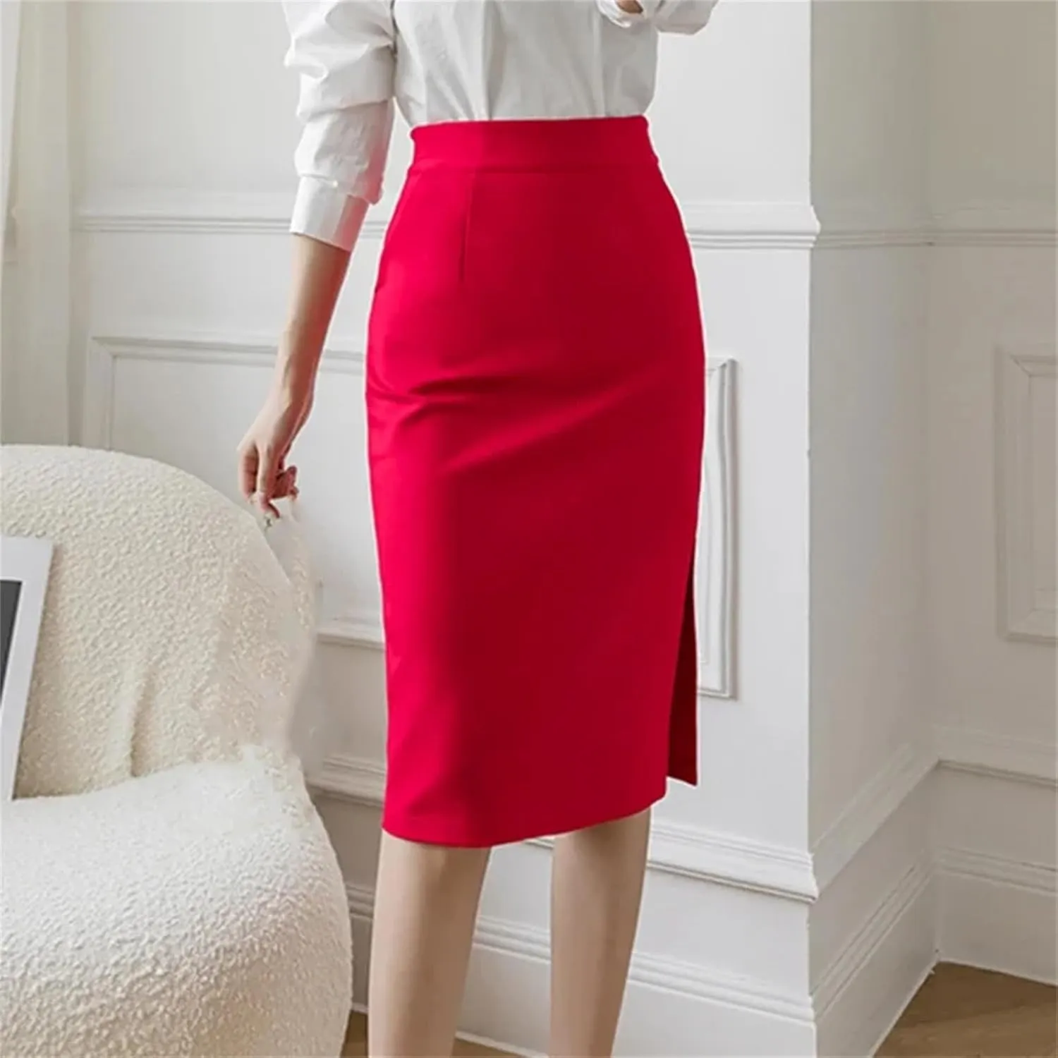 Korean High Wiast Office Skirt Women Summer Bodycon Long Skirts Elegant Midi Pencil Skirt