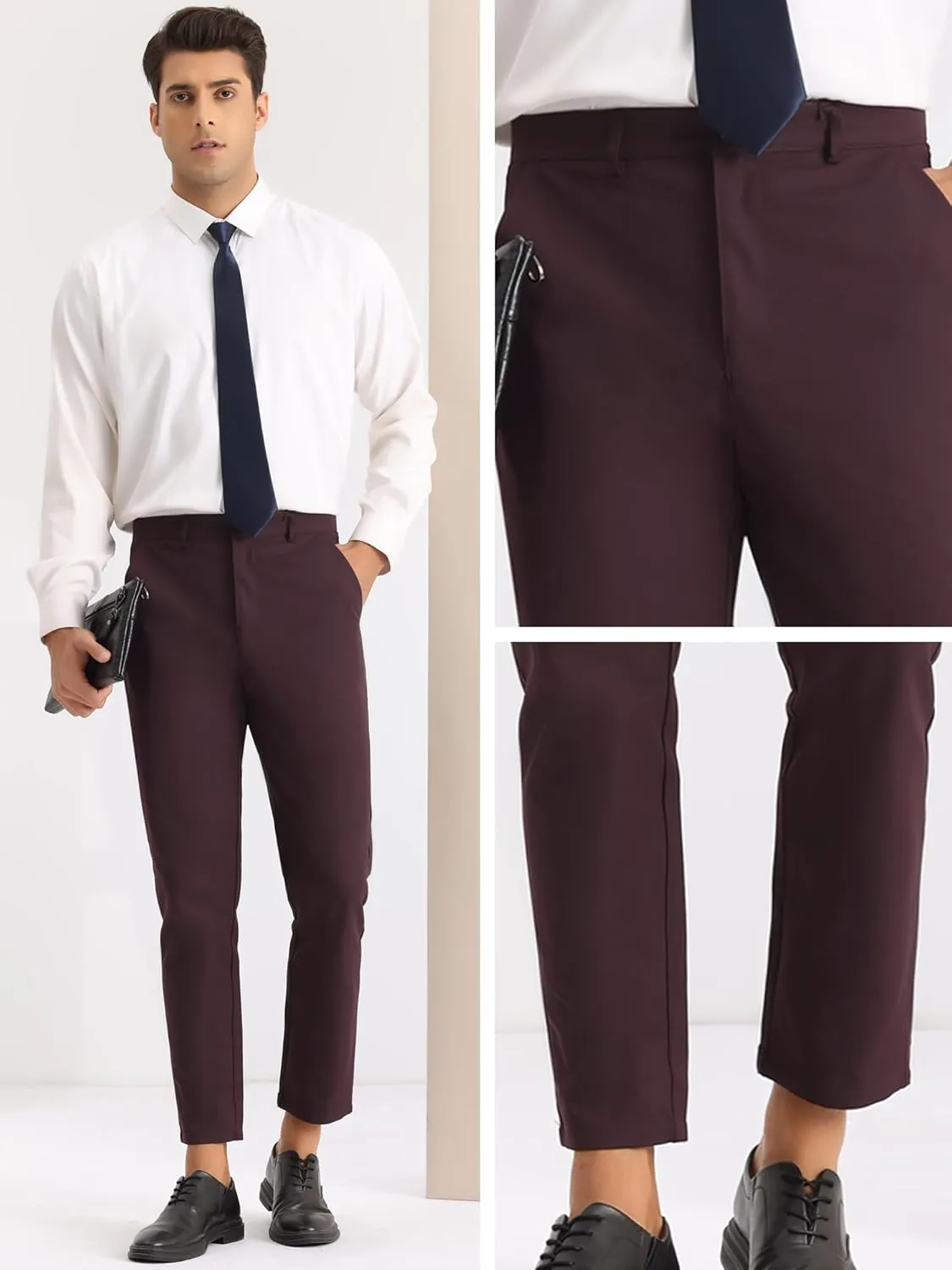 Lars Amadeus Dress Pants for Men's Slim Fit Flat Front Work Office Tapered Chino Pants