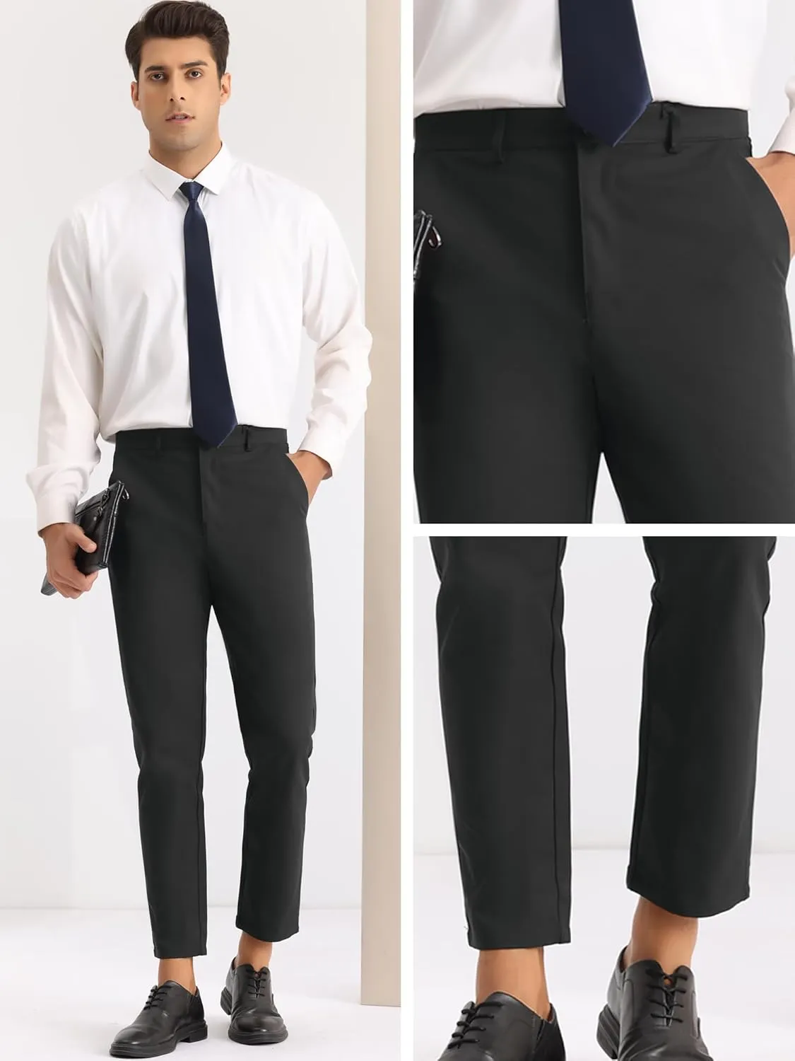 Lars Amadeus Dress Pants for Men's Slim Fit Flat Front Work Office Tapered Chino Pants