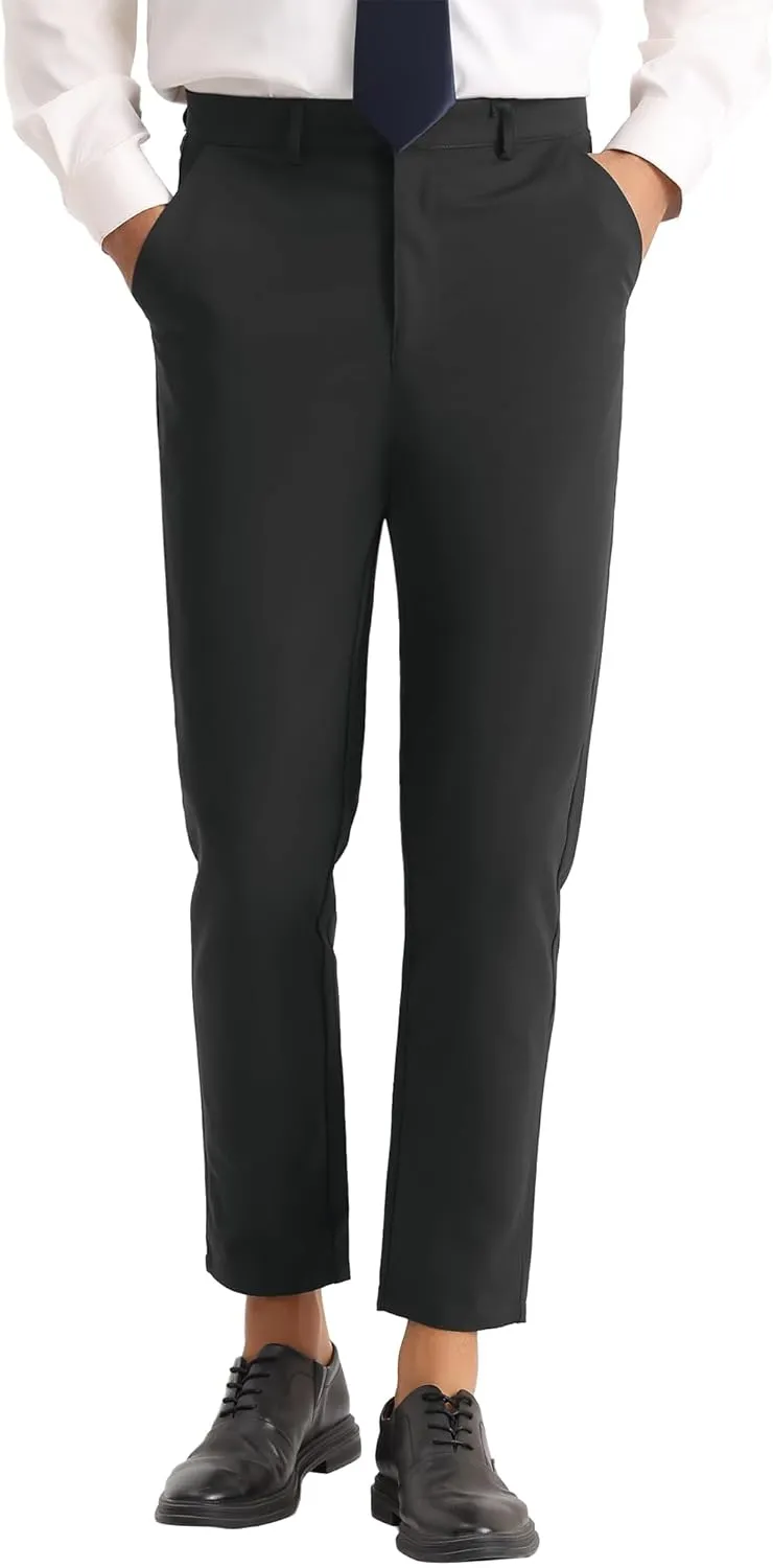 Lars Amadeus Dress Pants for Men's Slim Fit Flat Front Work Office Tapered Chino Pants