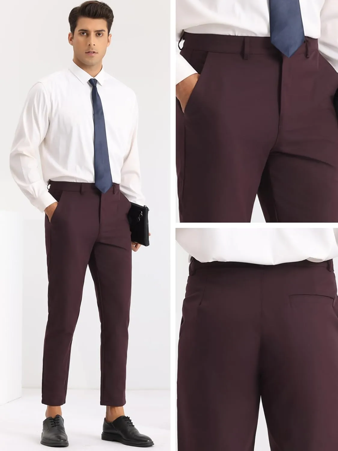 Lars Amadeus Dress Pants for Men's Slim Fit Flat Front Work Office Tapered Chino Pants