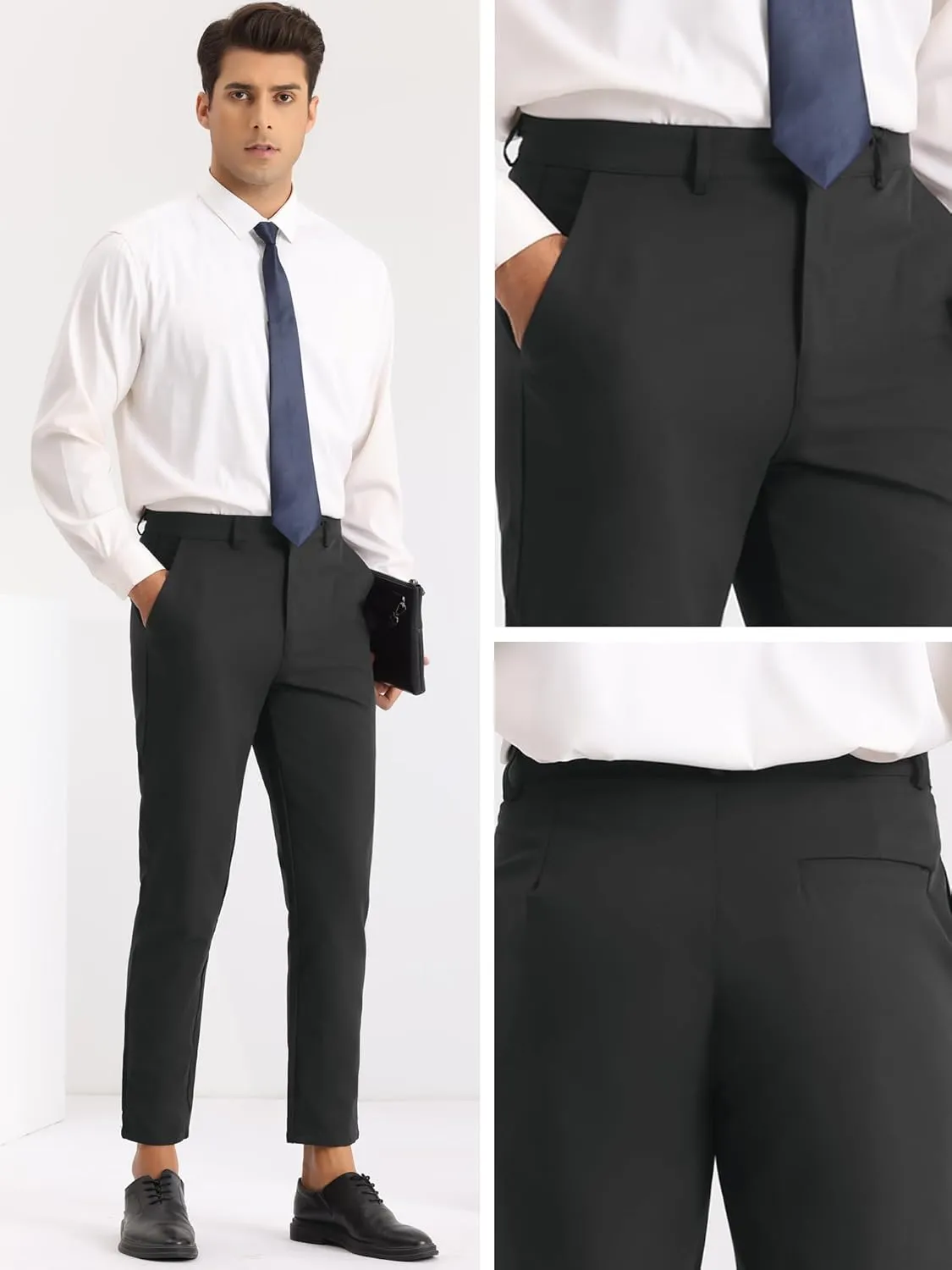 Lars Amadeus Dress Pants for Men's Slim Fit Flat Front Work Office Tapered Chino Pants