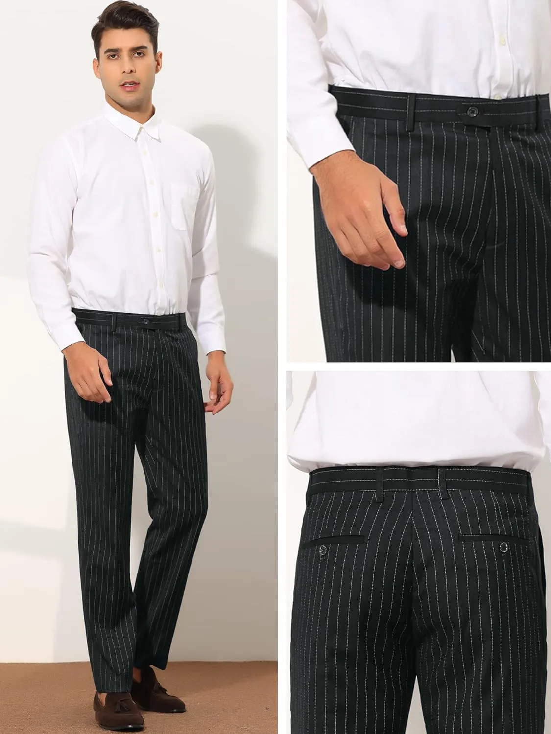 Lars Amadeus Formal Striped Dress Pants for Men's Slim Fit Flat Front Office Business Trousers