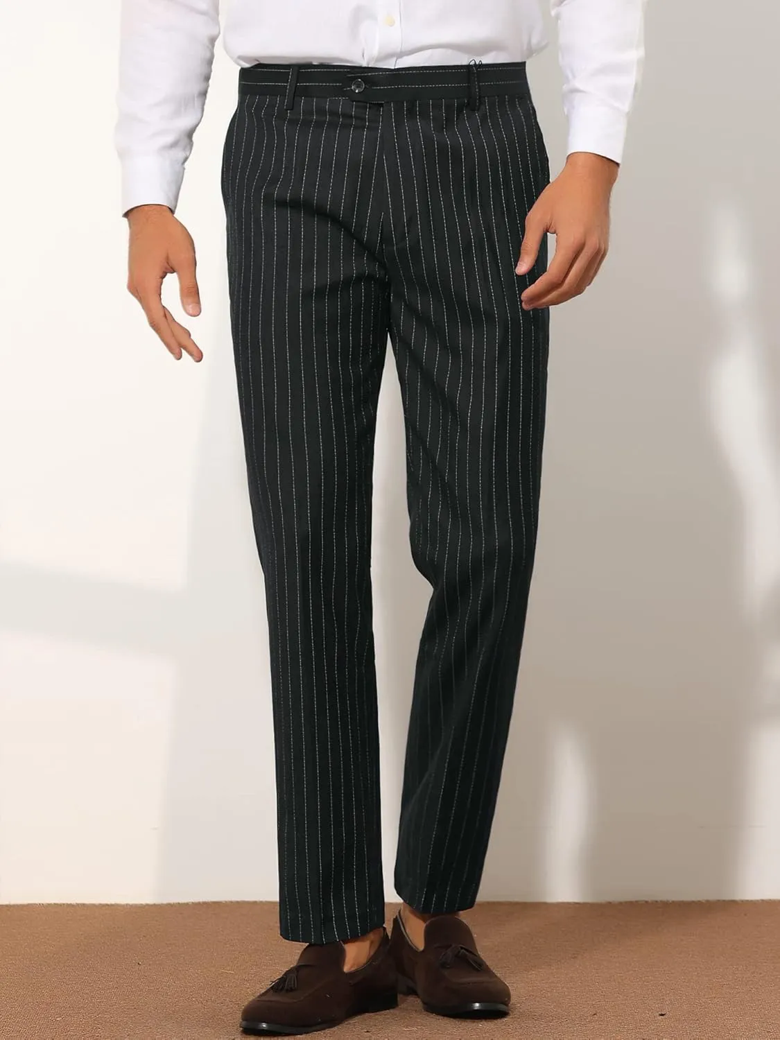 Lars Amadeus Formal Striped Dress Pants for Men's Slim Fit Flat Front Office Business Trousers