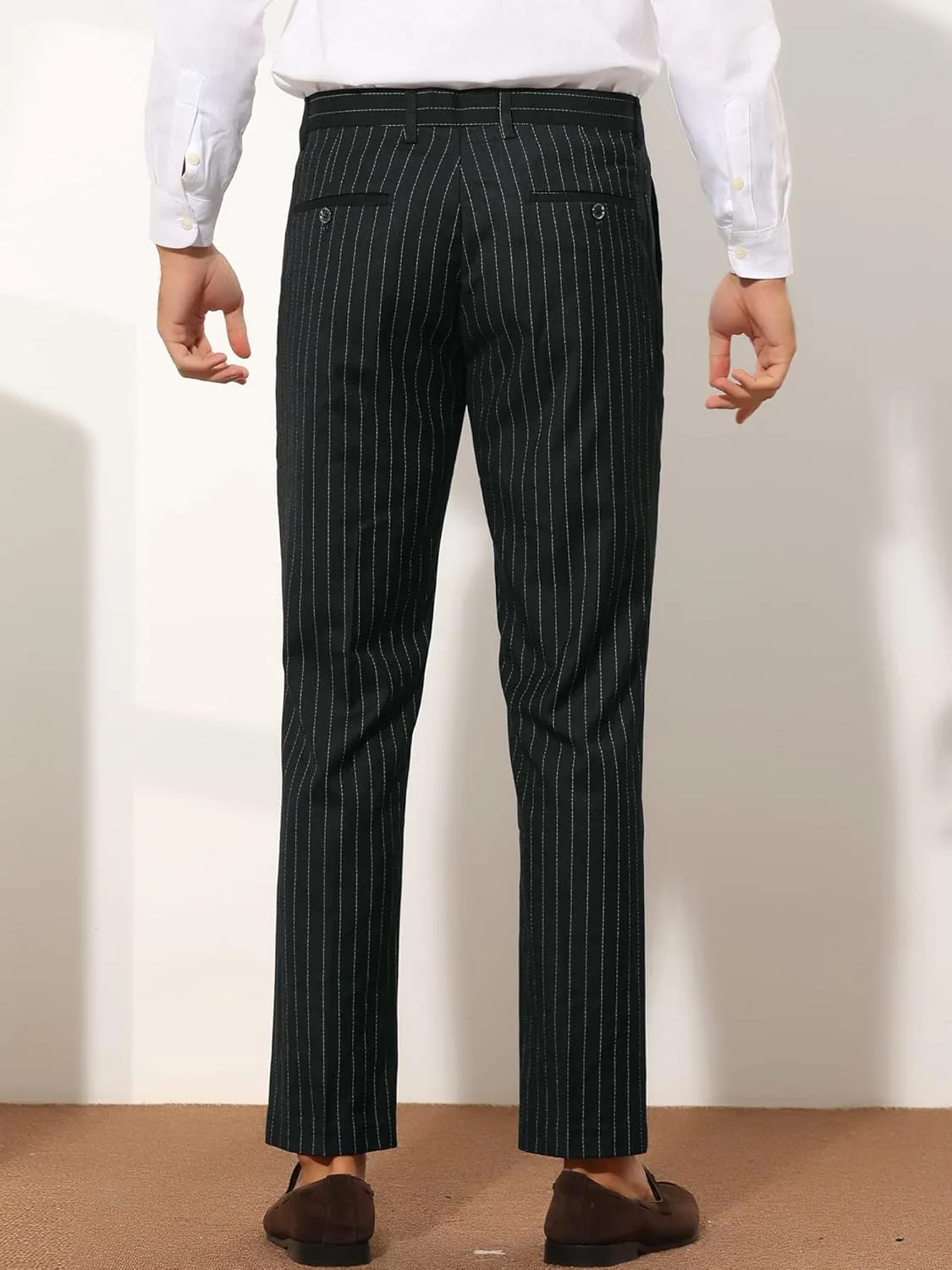 Lars Amadeus Formal Striped Dress Pants for Men's Slim Fit Flat Front Office Business Trousers