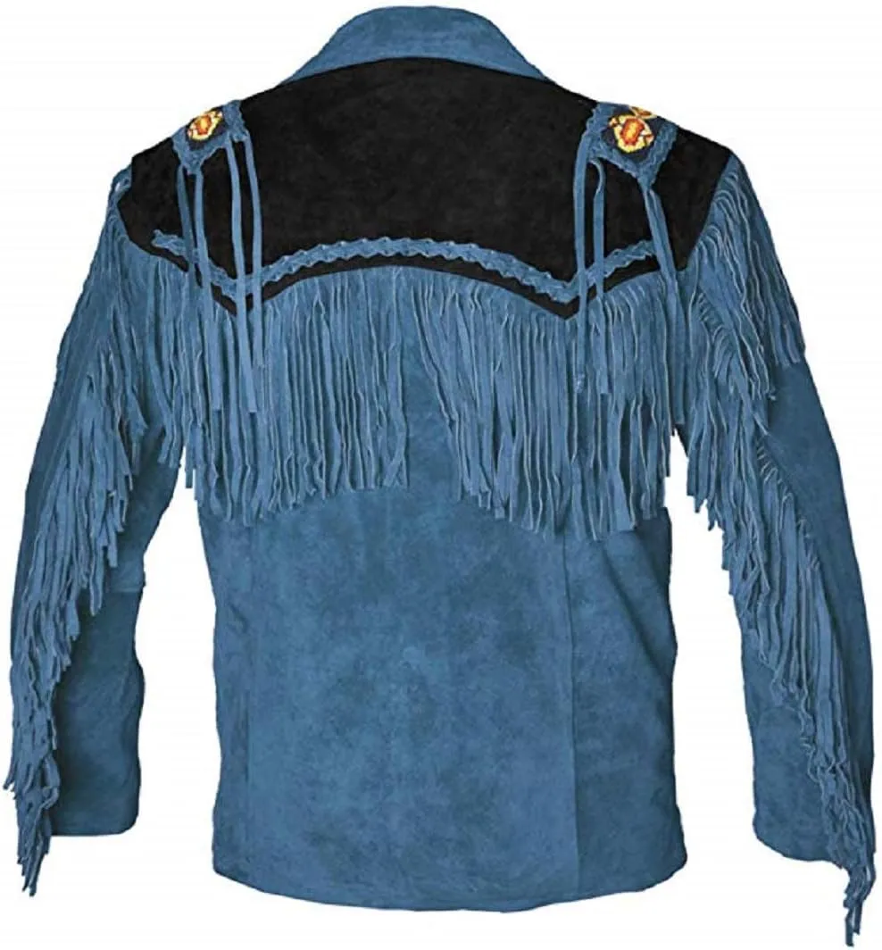 LEATHERAY Western Leather Jackets for Men Cowboy Leather Jacket and Fringe Beaded Coat Suede Leather shirt