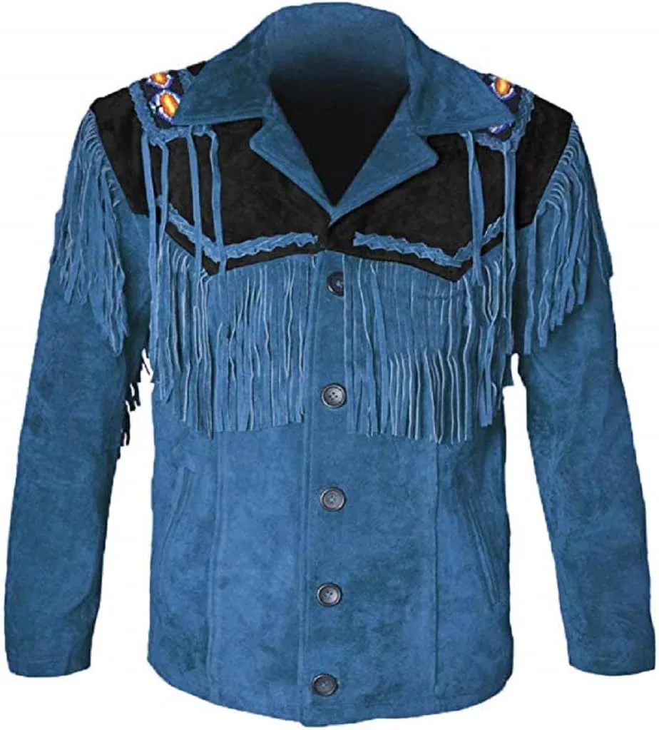 LEATHERAY Western Leather Jackets for Men Cowboy Leather Jacket and Fringe Beaded Coat Suede Leather shirt