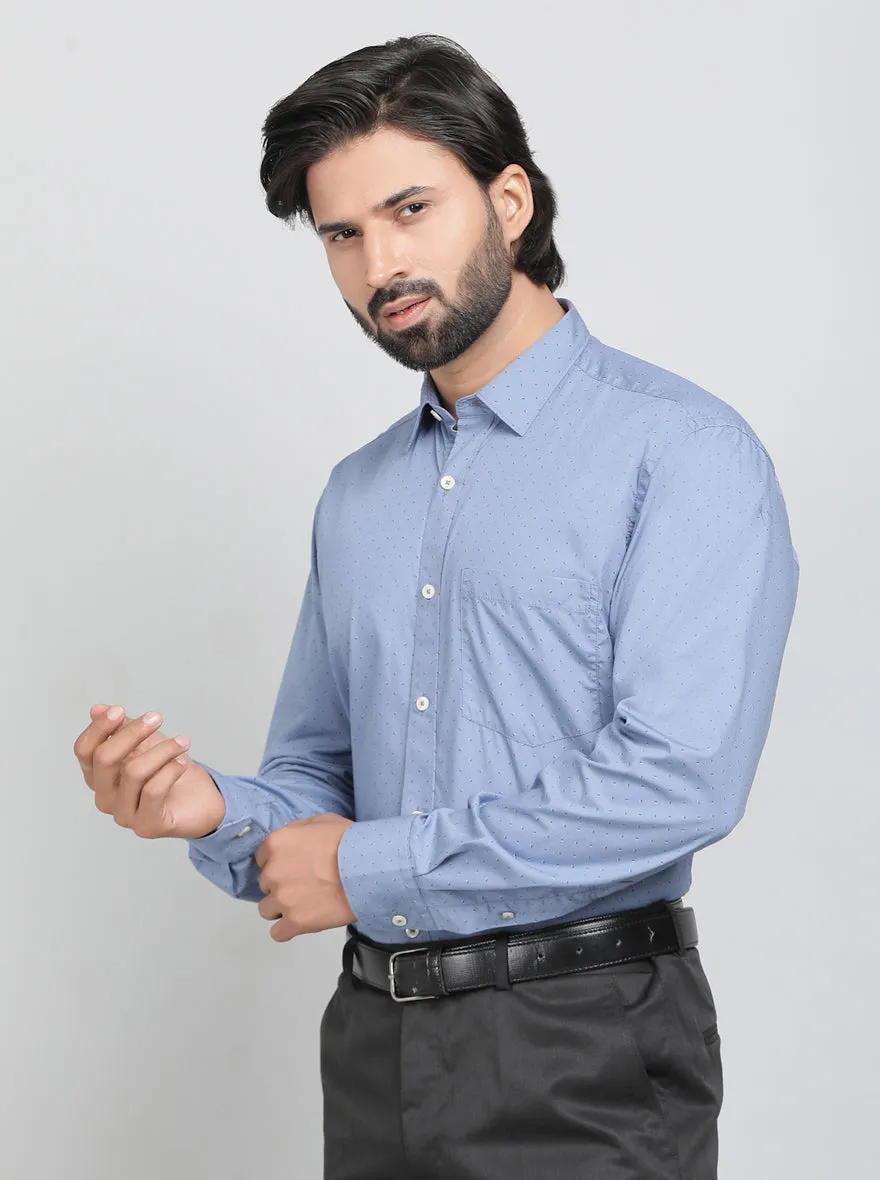Light Blue Printed Tailored Fit Semi Casual Shirt | JadeBlue