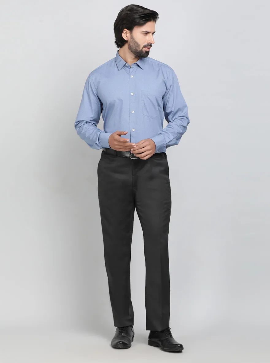 Light Blue Printed Tailored Fit Semi Casual Shirt | JadeBlue