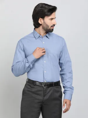 Light Blue Printed Tailored Fit Semi Casual Shirt | JadeBlue