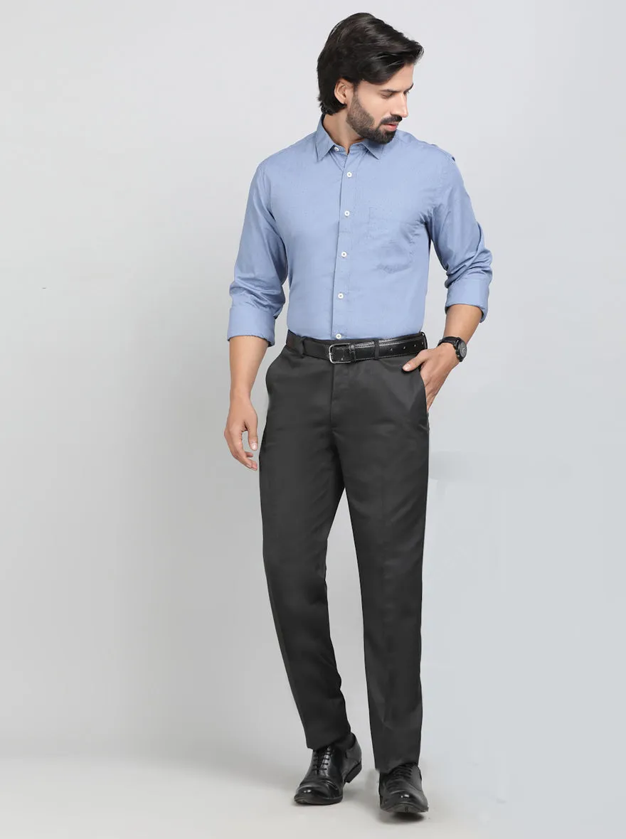 Light Blue Printed Tailored Fit Semi Casual Shirt | JadeBlue