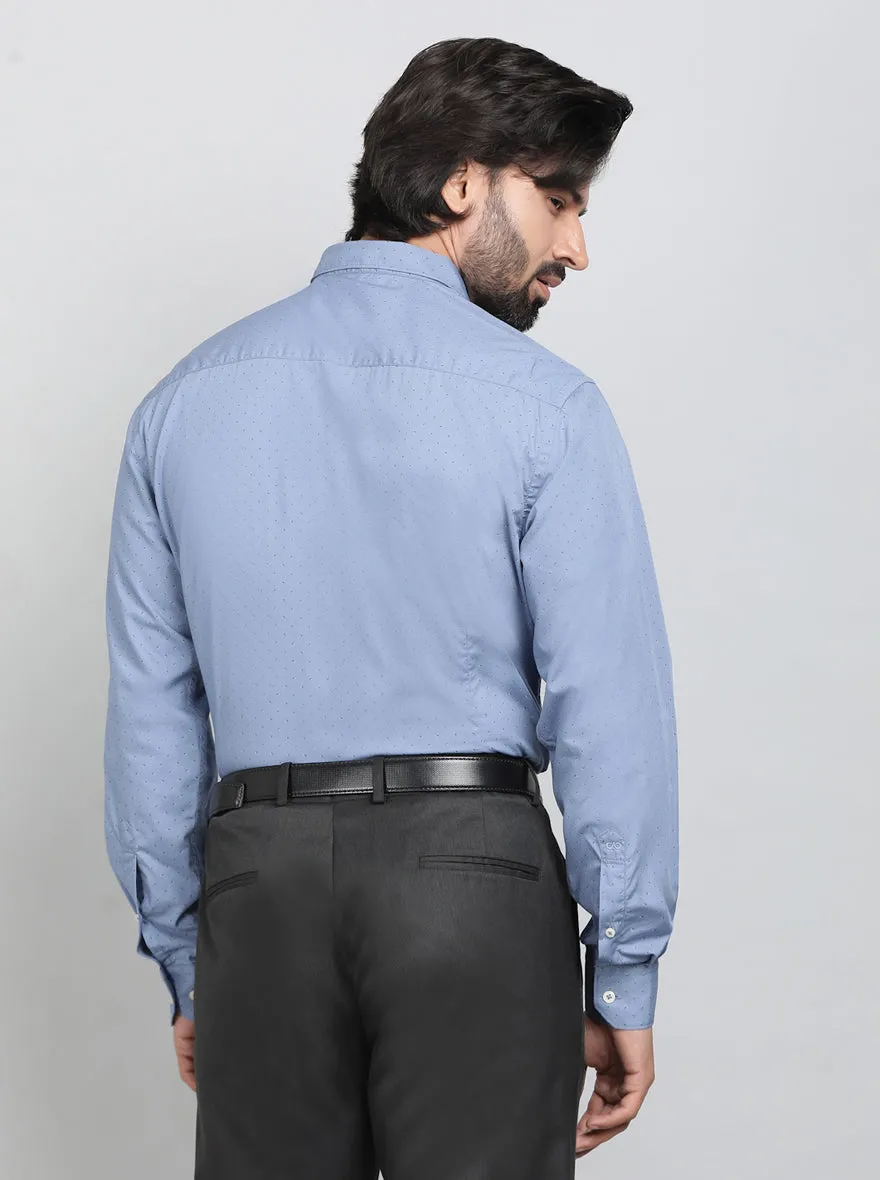 Light Blue Printed Tailored Fit Semi Casual Shirt | JadeBlue