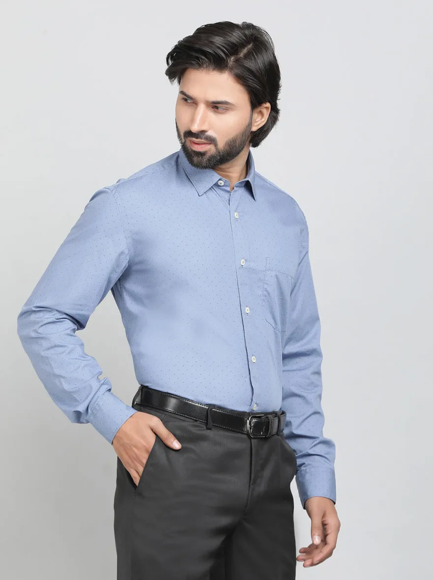 Light Blue Printed Tailored Fit Semi Casual Shirt | JadeBlue
