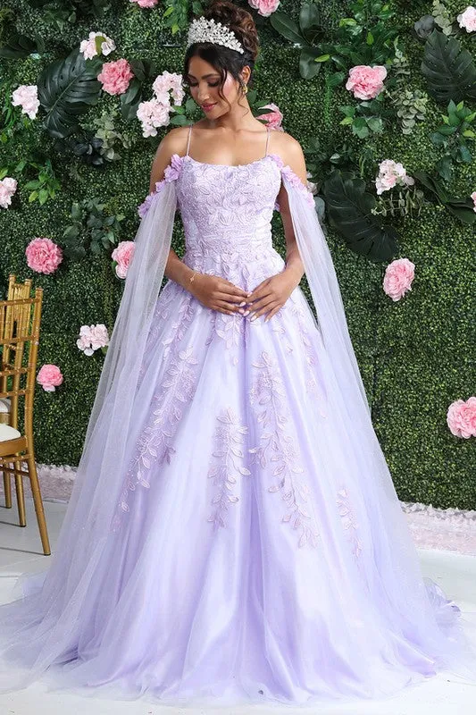 Lilac Botanic Lace 3D Floral Applique Cape Sleeve Quince