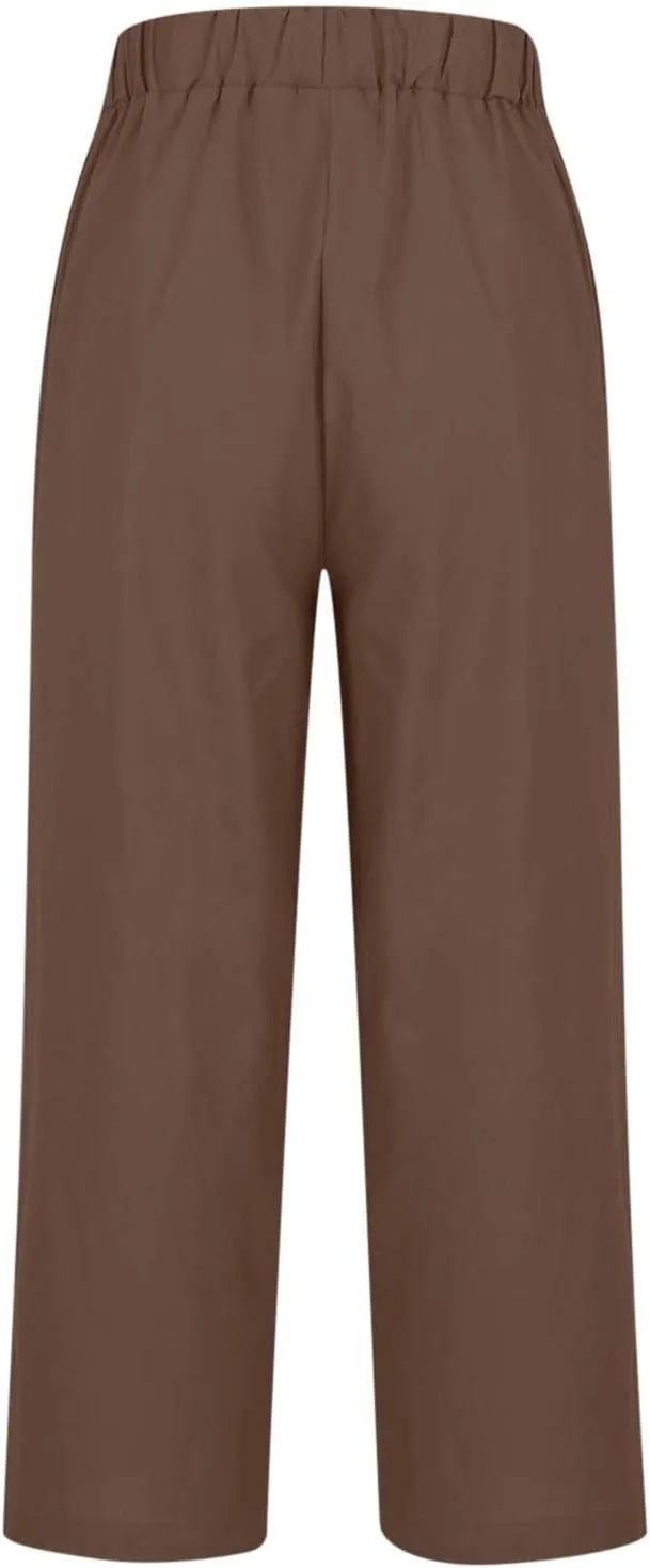 Linen Capri Pants for Women High Waisted Wide Leg Lounge Pant Comfy Soft Trousers Casual Resort Wear