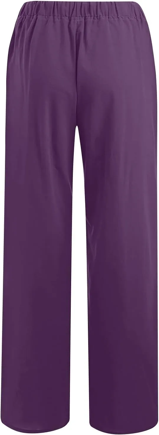 Linen Pants Women Loose Lounge Pants Drawstring High Waist Sweatpants Trousers with Pockets Soft Comfy Linen Pants